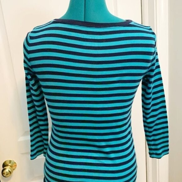 Talbots Petite Nautical Stripe Rhinestone Neck Long Sleeve Crew Neck Shirt - Picture 7 of 9